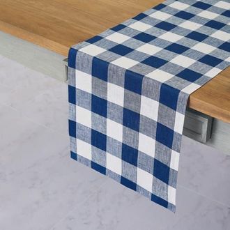 Solino Home Linen Table Runner for Dining Table, Holiday and Everyday Table Decor - Buffalo Check in Blue And White at Nordstrom, Size Xx-Small