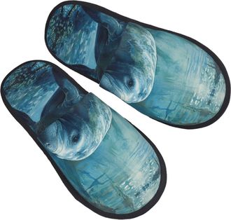 Generic Home Slippers Sea Cow Animals Printing Fuzzy Slippers Comfy Flat House Shoes For Mens Women Spa L