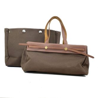 Herm&egrave;s Brown Toile Officier Tote Bag (Pre-Owned)