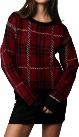 Hem & Thread Aura Plaid Sweater In Red, Black