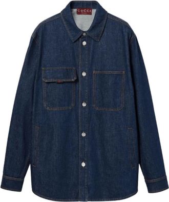 Gucci Donkerblauwe Denim Shirt met Knopen - Heren - Spijkeroverhemden - Blauw - XL - Denim - Overhemden
