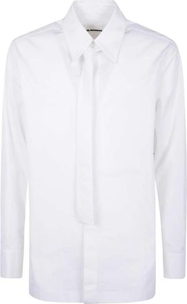 Jil Sander Katoenen poplin overhemd met strikdetail - Heren - Casual Overhemden - Wit - 2XL - Katoen - Overhemden