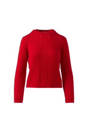 Kinross Cashmere Womens Placed Cable Crew Neckk Sweater In Crimson