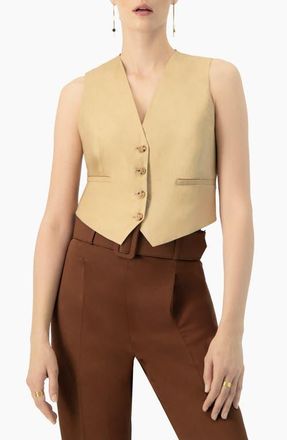 Ivonne Linen Vest With Faux Pockets in Beige at Nordstrom, Size 10