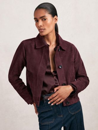 Reiss Burgundy Suede Button-through Jacket, 12
