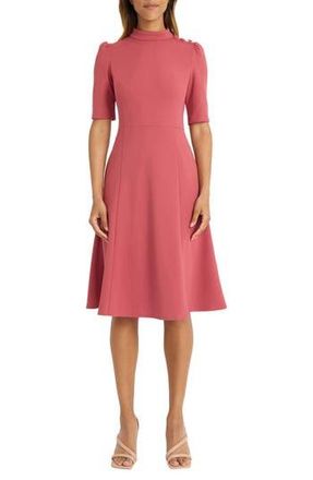 Donna Morgan Mock Neck Elbow Length Fit & Flare Dress in Baroque Rose at Nordstrom Rack, Size 6