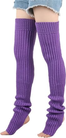 Generic Womens Ethnic Crochet Thigh High Socks Cable Knitted Over Knee Winter Boot Stockings Tube Long Leg Warmers (L-Purple, ONE SIZE)