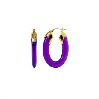 Gold & Honey Womens Carved Oval Lucite Birthstone Hoop Earrings In February - Amethyst