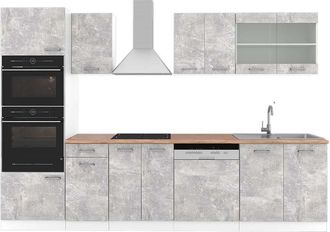 Vicco Mueble De Cocina R-line, Hormig&oacute;n/blanco, 300 Cm Con Armario Alto, Et Roble