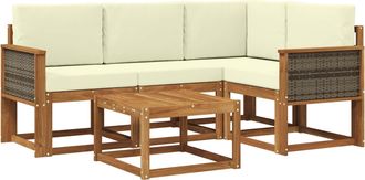 vidaXL Conjunto De Sof&aacute;s De Exterior 5 Uds. Natural Y Crema Poli&eacute;ster Vidaxl