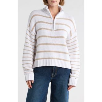 Splendid Cotton Blend Quarter Zip Sweater in White/Fawn Brown at Nordstrom Rack, Size X-Small