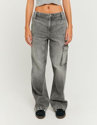 Tally Weijl Cargojeans TALLY WEIJL SPADEGINNA, Damen, Gr. 36, N-Gr, grau wash, Denim/Jeans, Obermaterial: 100% Baumwolle, Abriebeffekte, lang, Jeans Cargojeans, B