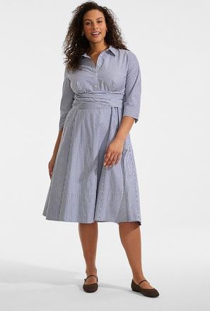 Lands End Poplin Midi Wrap Front Dress in Midnight Sky Pinstripe at Nordstrom, Size 24W