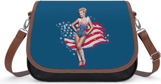Generic Vintage Pin Ups with U.S. Flag Fashion Womens Crossbody Bags Novelty Handbag Shoulder Bag Purse