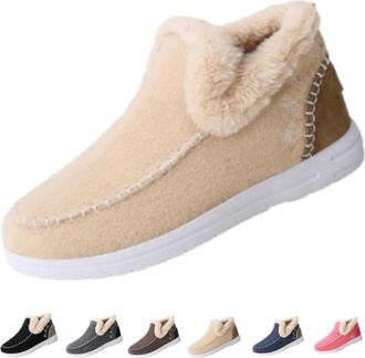 Generic Cozy Orthopedic Fleece Slip-On Boots,Womens Warm Plush Lined Non-Slips Flat Shoes,Winter Comfort Fleeces Ankle Boot (Apricot, Adult, Adult, Women, 7.5