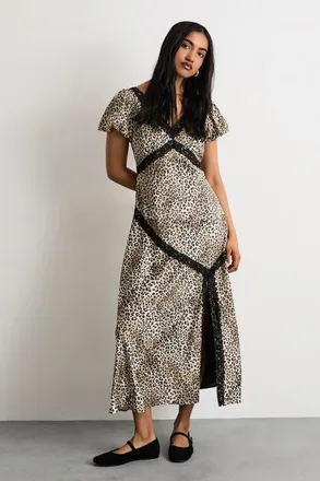 Warehouse Printed Puff Sleeve Midi Dress in Animal at Nordstrom, Size 12