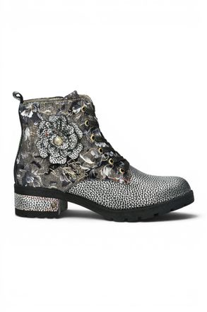 Laura Vita Womens Gothic Victorian Floral Grey Leather Lace-up Boots - Cocrailo-47