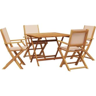 vidaXL Set De Comedor De Jard&iacute;n 5 Pzas Tela Madera Maciza Beige Vidaxl