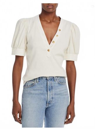 Derek Lam Heather V-Neck Puff Sleeve Top In Off White