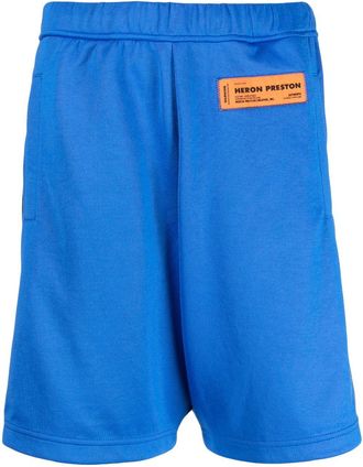 Heron Preston logo-patch track shorts - men - Cotton/Polyester - L - Blue