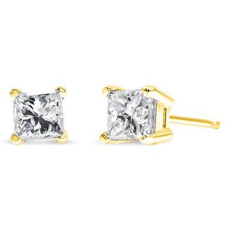 House of Brilliance 14K Yellow Gold 1.00 Cttw Princess-Cut Square Near Colorless Diamond Classic 4-Prong Solitaire Stud Earrings at Nordstrom