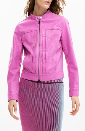 Desigual Faux Leather Moto Jacket in Pink at Nordstrom, Size X-Large