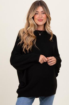 Pinkblush Oversized Crewneck Melange Knit Sweater in Black at Nordstrom, Size Large