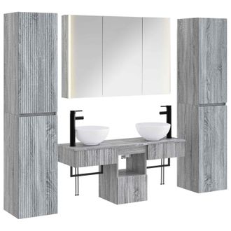vidaXL Juego De Muebles De Ba&ntilde;o 6 Pcs Sonoma Gris Vidaxl