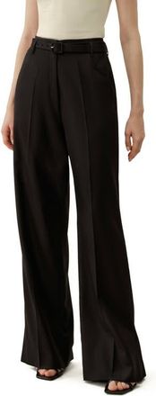 LilySilk Silk Wool High-Waisted Wide-Leg Pant in Black at Nordstrom, Size 10