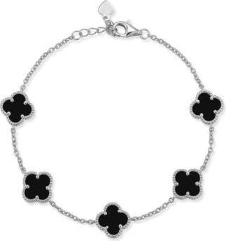 Chloe and Madison Onyx Clover Station Bracelet in Silver at Nordstrom Rack