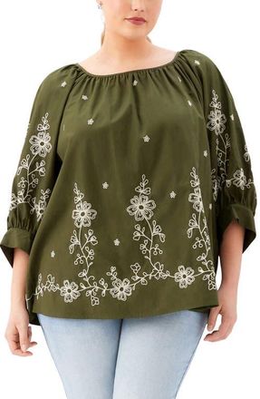 Karen Kane Embroidered Blouson Top in Olive at Nordstrom, Size 3 X