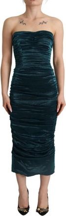 Dolce & Gabbana Turquoise Gedrapeerd Satijnen Midi Jurk - Dames - Feestkleedjes - Groen - L - Satijn - Kleedjes