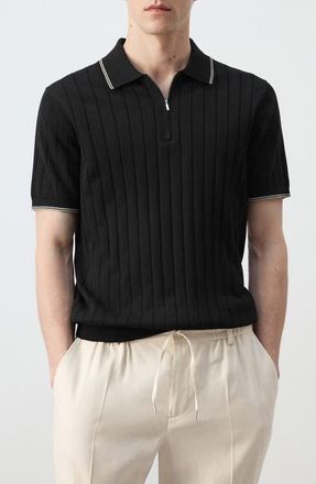 Mango Zip Placket Polo in Black at Nordstrom, Size X-Large