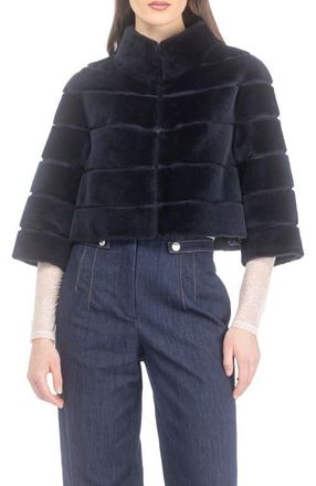 Gorski Genuine Shearling Cropped Bolero with Cropped Sleeves in Navy at Nordstrom, Size X-Large