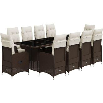 vidaXL Set De Mesa Y Sillas De Jard&iacute;n 11 Pzs Y Cojines Rat&aacute;n Pe Marr&oacute;n Vidaxl