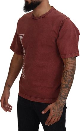 Dolce & Gabbana Mens Maroon Print Round Neck Short Sleeves T-Shirt Cotton