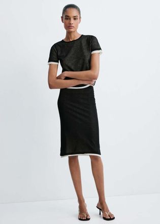 Mango Pullover maniche corte combinato nero - Donna - XS - MANGO