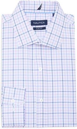 Nautica Slim Fit Plaid Dress Shirt in White/Navy at Nordstrom Rack, Size 14.5 - 32/33
