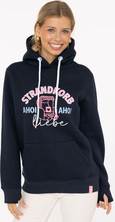 Zwillingsherz Hoodie ZWILLINGSHERZ Strandkorb, Damen, Gr. L/XL, marine, Sweatware, Obermaterial: 50% Baumwolle, 50% Polyester, Sweatshirts Hoodie, maritime Stickere