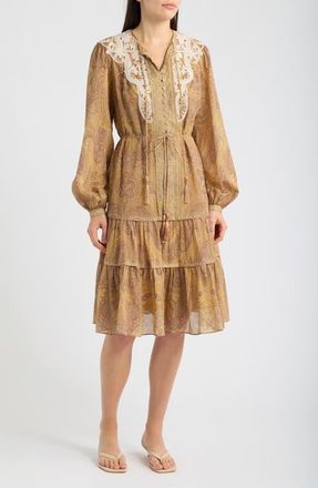 Kobi Halperin Lace Detail Paisley Tiered Cotton Dress in Ecru Multi at Nordstrom, Size X-Large