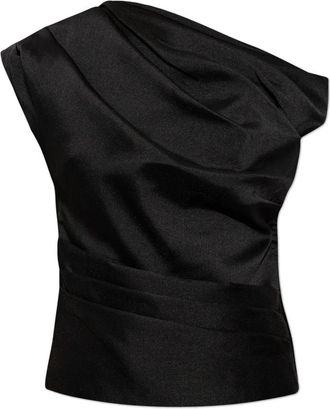 Self Portrait Gedrapeerde Taft Top - Dames - Blouses - Zwart - S - Polyester - Overhemden
