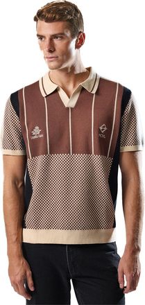 Umbro Mens Palet Percival Knitted Stripes Football Polo Shirt (Brown) Cotton - Size Large