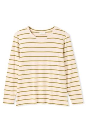 Celtic & Co. Striped Long Sleeve Crew Neck T-Shirt in Chalk /Green Ochre at Nordstrom, Size 10