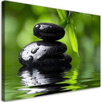 Feeby Cuadro Sobre Lienzo, Piedras Negras Plantas Spa Zen, 100x70