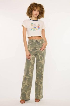 Kancan High-Rise Wide-Leg Western Jeans In Camo