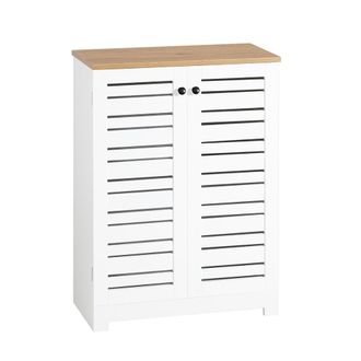 SoBuy Armario auxiliar para ba&ntilde;o con 2 estantes y 2 puertas madera blanco