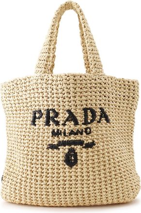 Prada Beige Raffia Handbag Tote Bag (Pre-Owned)