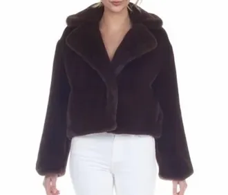 Rain + Rose St. Moritz Faux Fur Coat In Brown