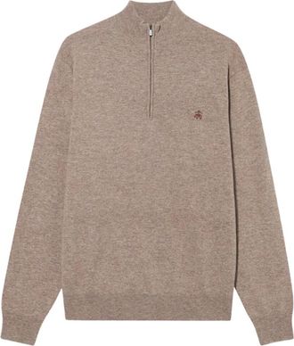 Brooks Brothers Truien & Vesten, Heren, Bruin, 2Xl, Wol, Lamswol trui met halve rits en logo