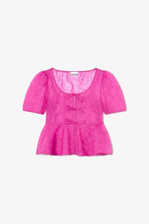 Ganni Peplum Blouse in Shibori Organza - Size 10/12 Pink